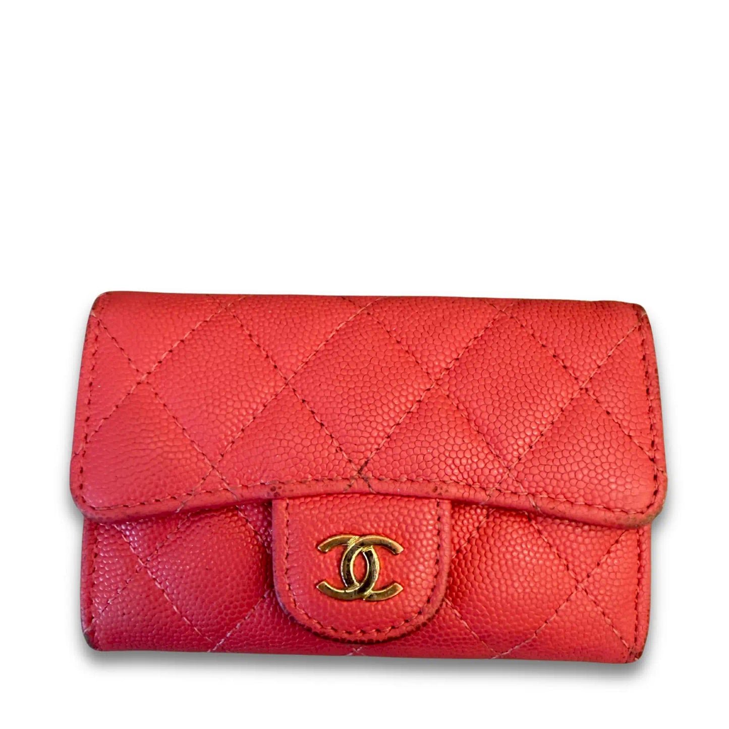 CHANEL CORAL PINK CAVIAR CLASSIC SMALL FLAP WALLET