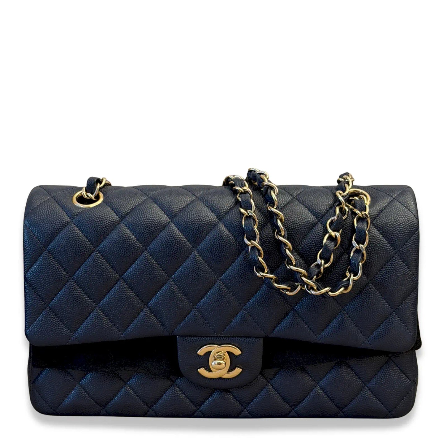 CHANEL NAVY BLUE CAVIAR CLASSIC FLAP MEDIUM BAG