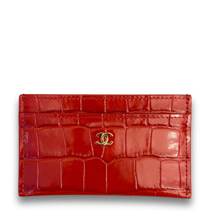 CHANEL RED CROCODILE-EMBOSSED CARD HOLDER