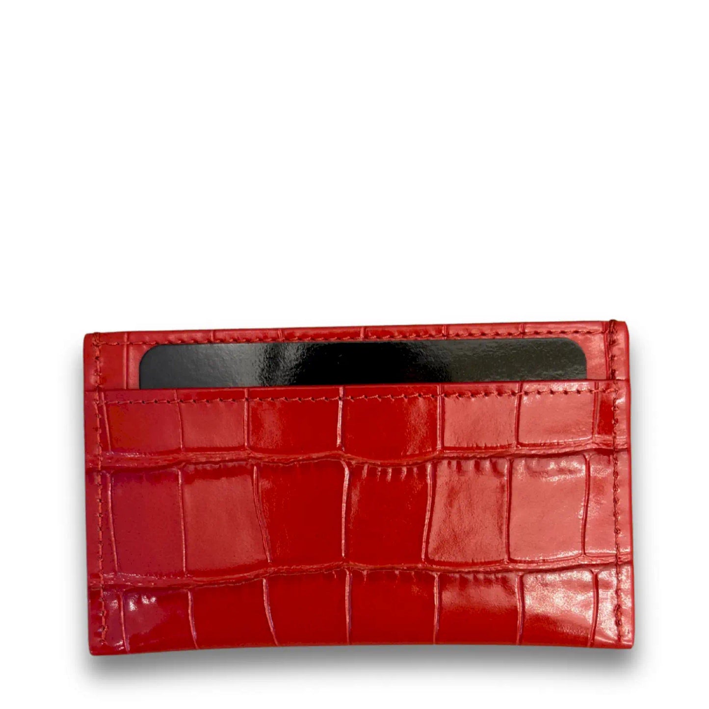 CHANEL RED CROCODILE-EMBOSSED CARD HOLDER