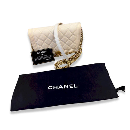 CHANEL WHITE BOY WALLET ON CHAIN BAG