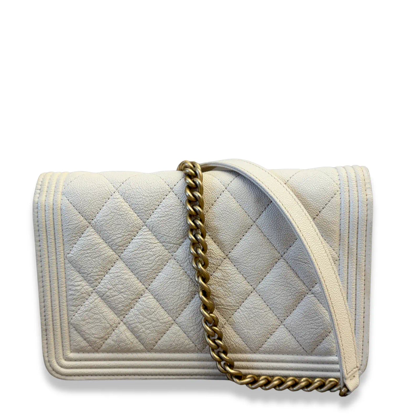 CHANEL WHITE BOY WALLET ON CHAIN BAG