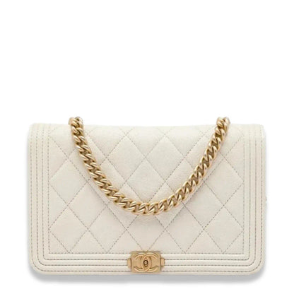 CHANEL WHITE BOY WALLET ON CHAIN BAG