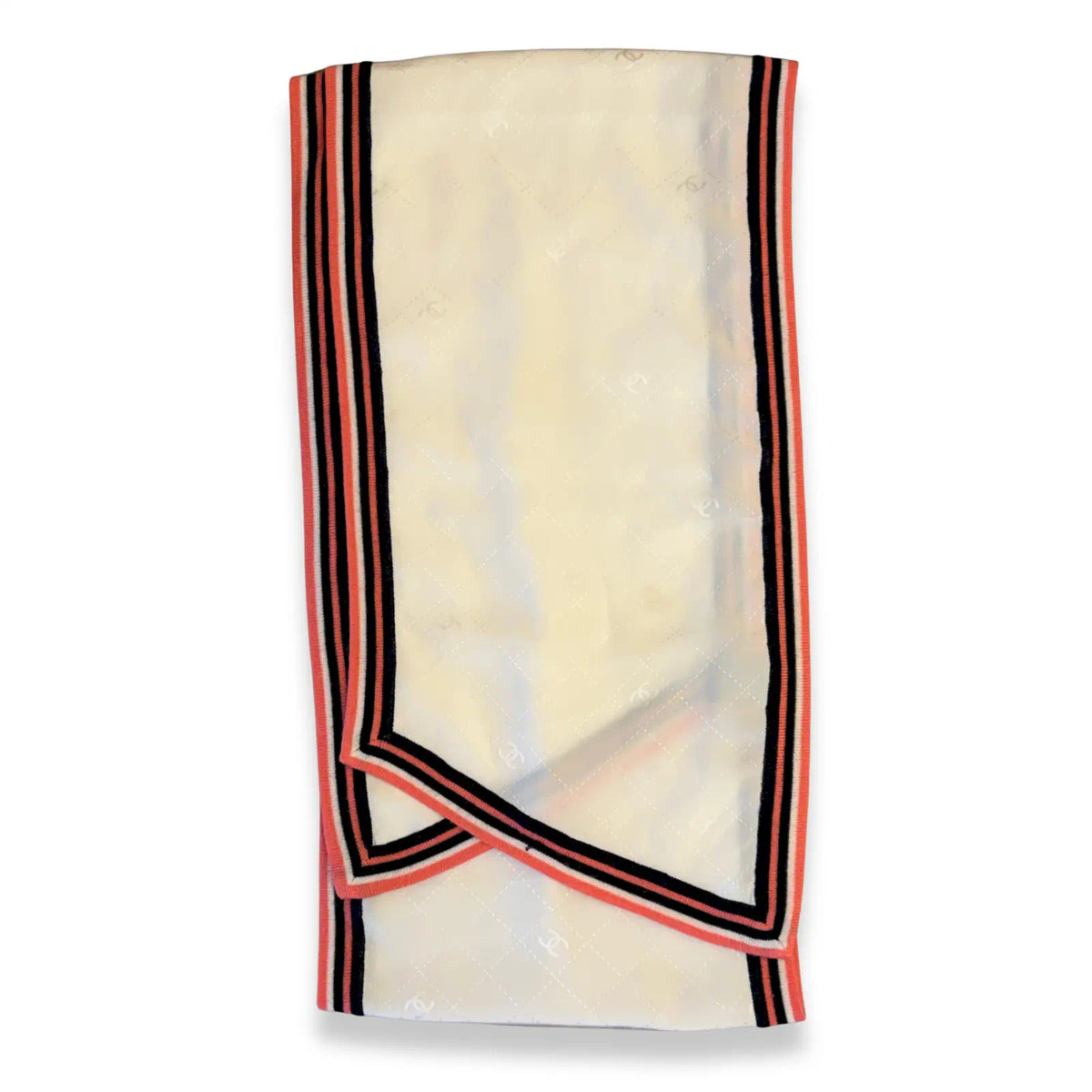 CHANEL WHITE CC LOGO STRIPED SCARF