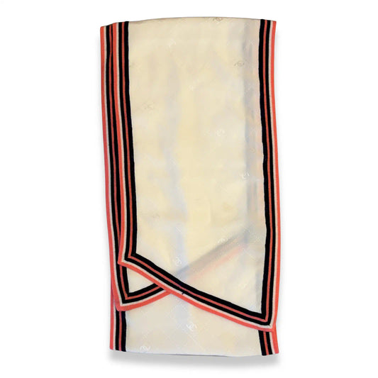 CHANEL WHITE CC LOGO STRIPED SCARF