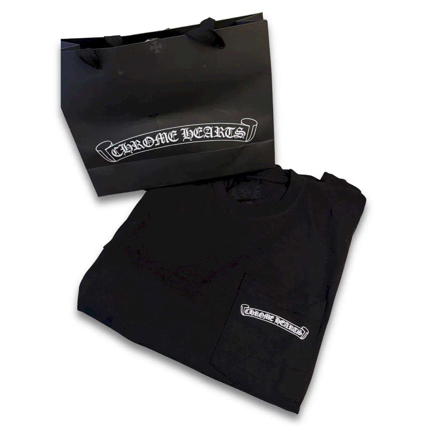 CHROME HEARTS BLACK SCROLL LOGO POCKET T-SHIRT