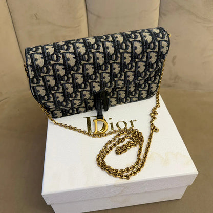 DIOR BLUE OBLIQUE CHAIN BAG
