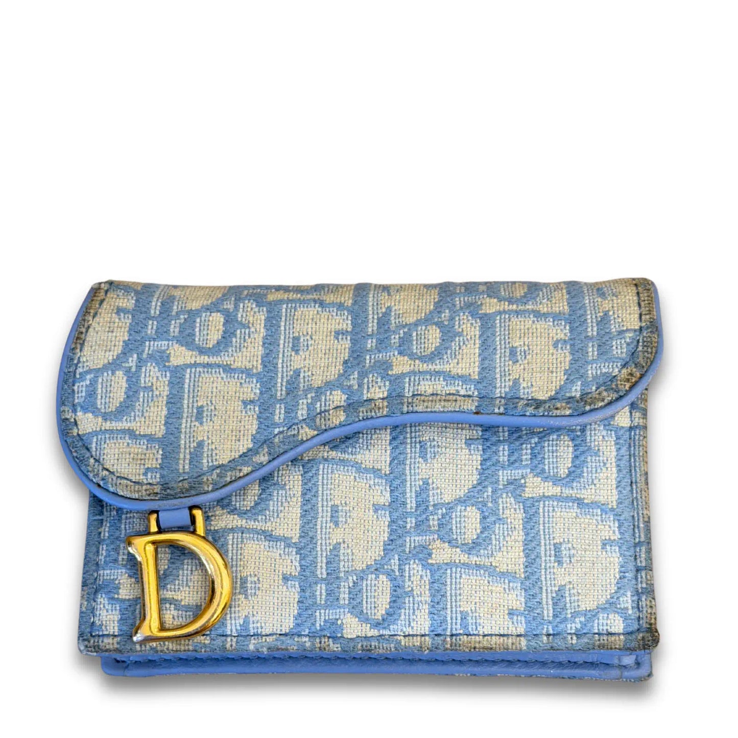 DIOR BLUE OBLIQUE SADDLE COMPACT WALLET