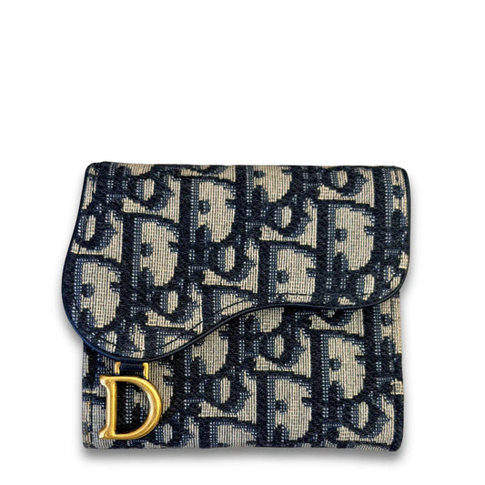 DIOR BLUE OBLIQUE SADDLE LOTUS WALLET