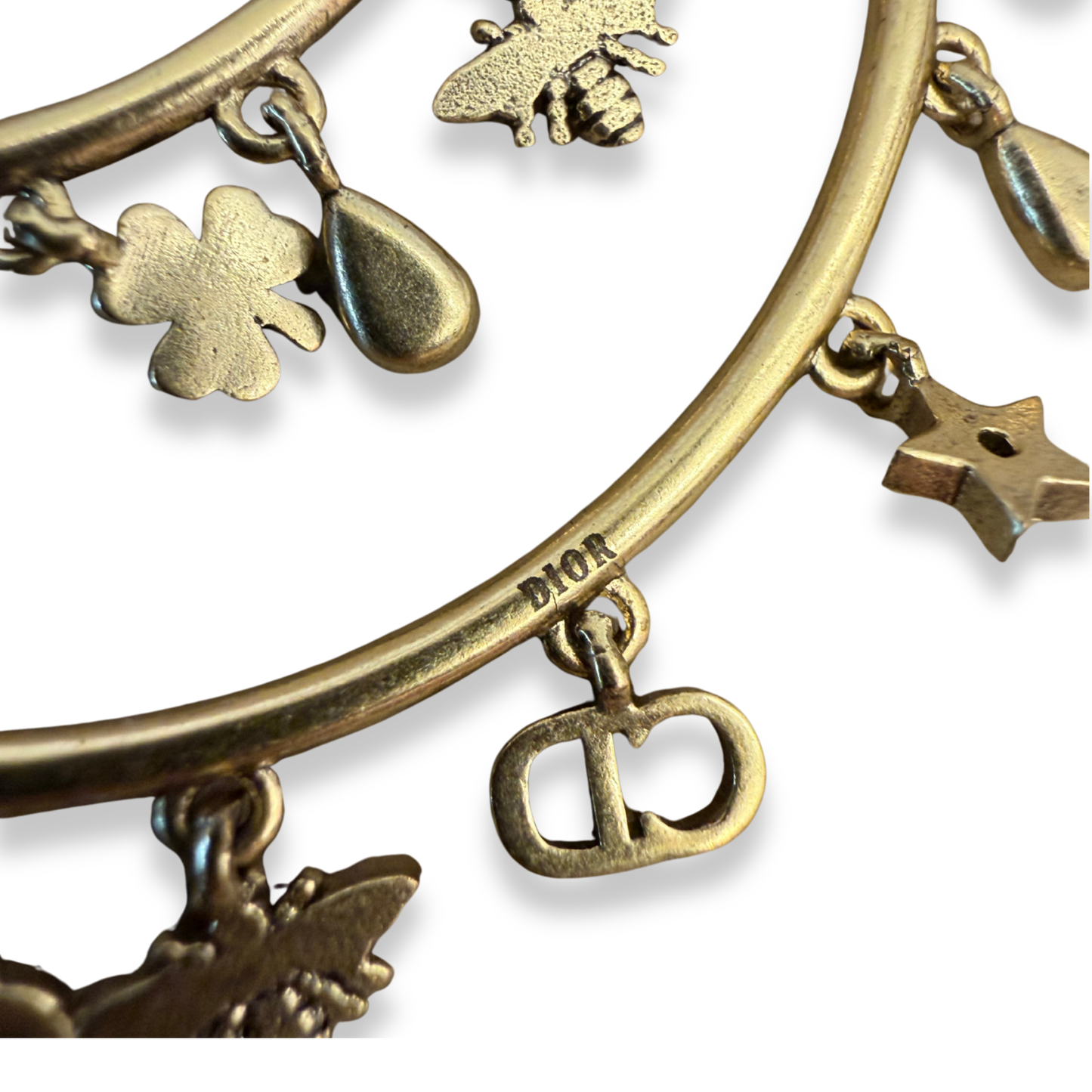 DIOR GOLD-TONE DOUBLE HOOP CHARM EARRINGS