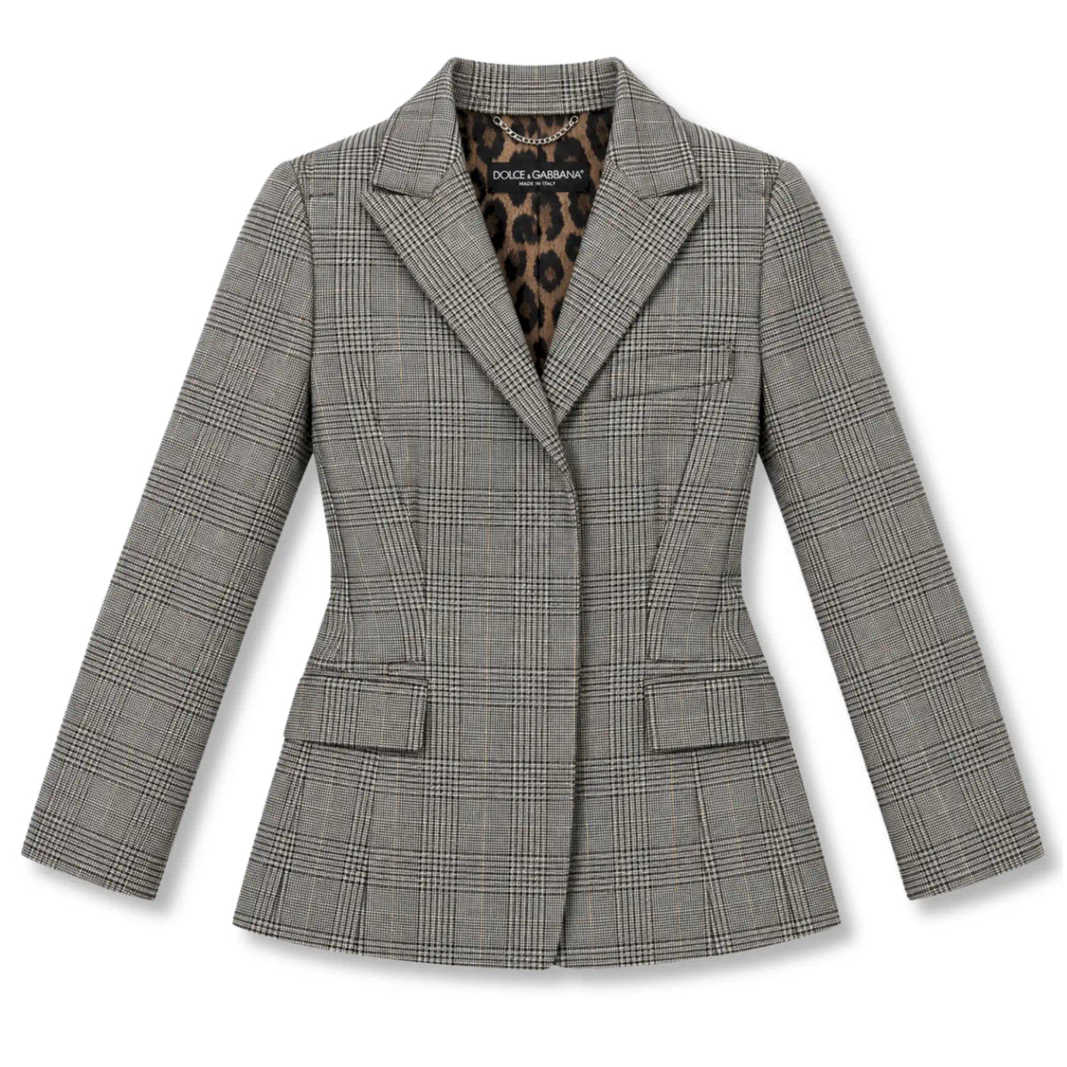 DOLCE & GABBANA GREY CHECK LEOPARD-LINED BLAZER