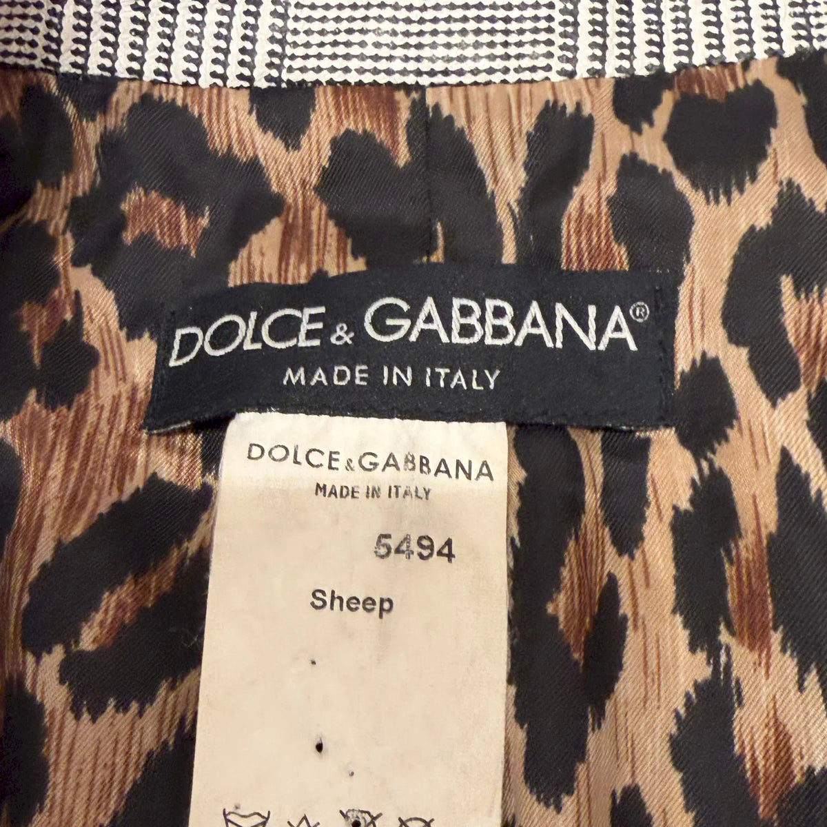 DOLCE & GABBANA GREY CHECK LEOPARD-LINED BLAZER