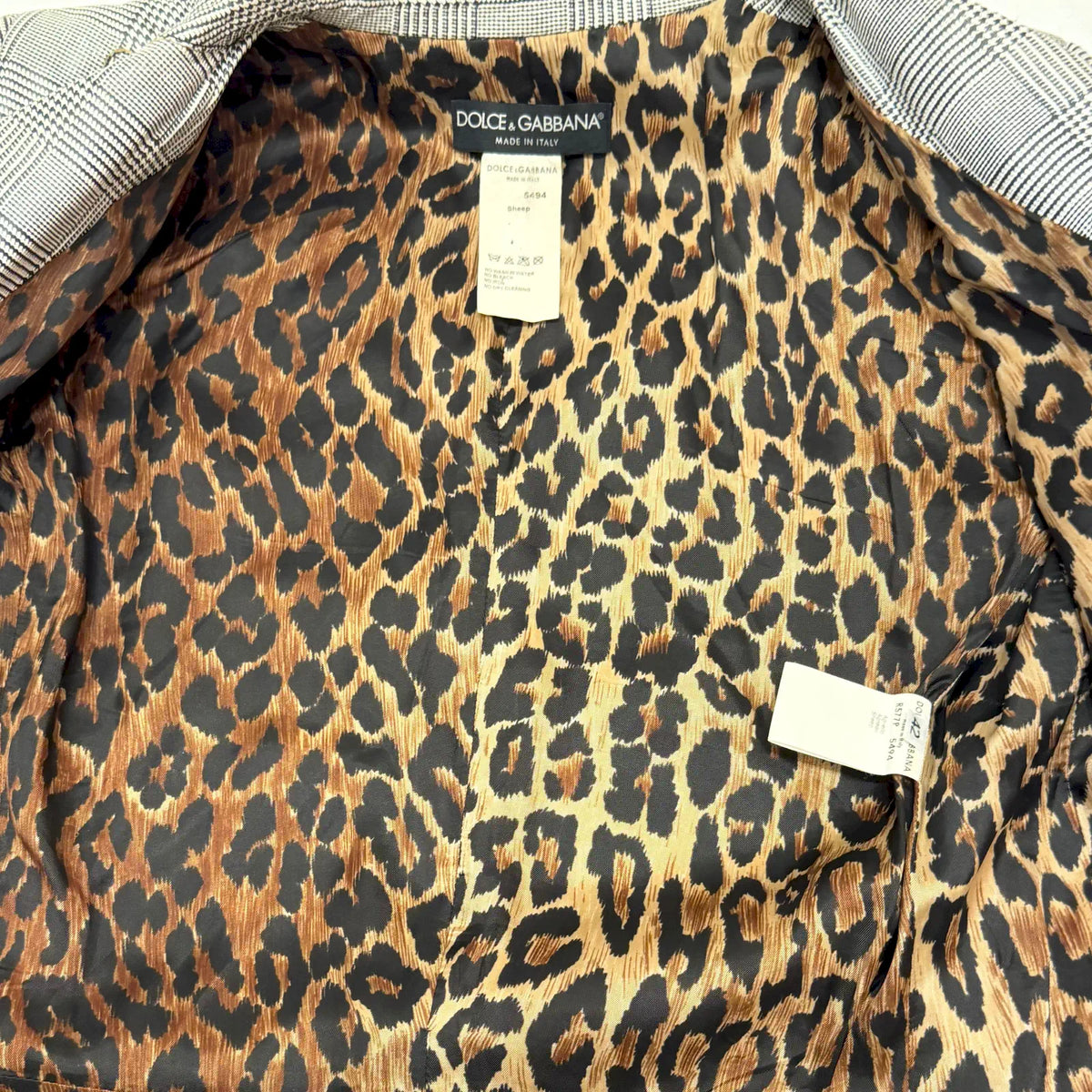 DOLCE & GABBANA GREY CHECK LEOPARD-LINED BLAZER