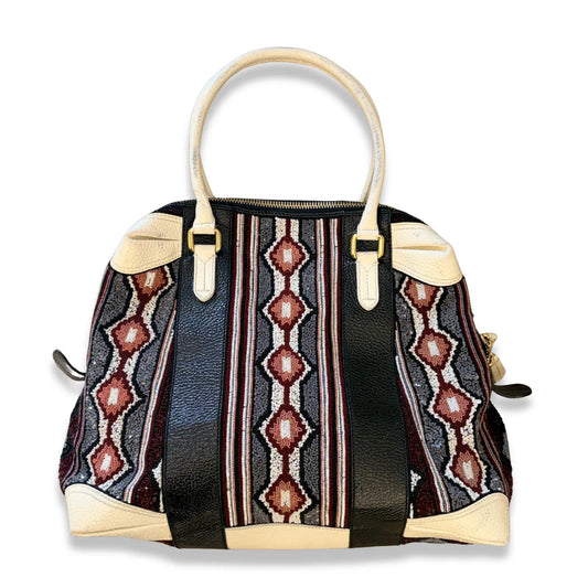FENDI MULTICOLOR TAPESTRY LEATHER BOSTON BAG