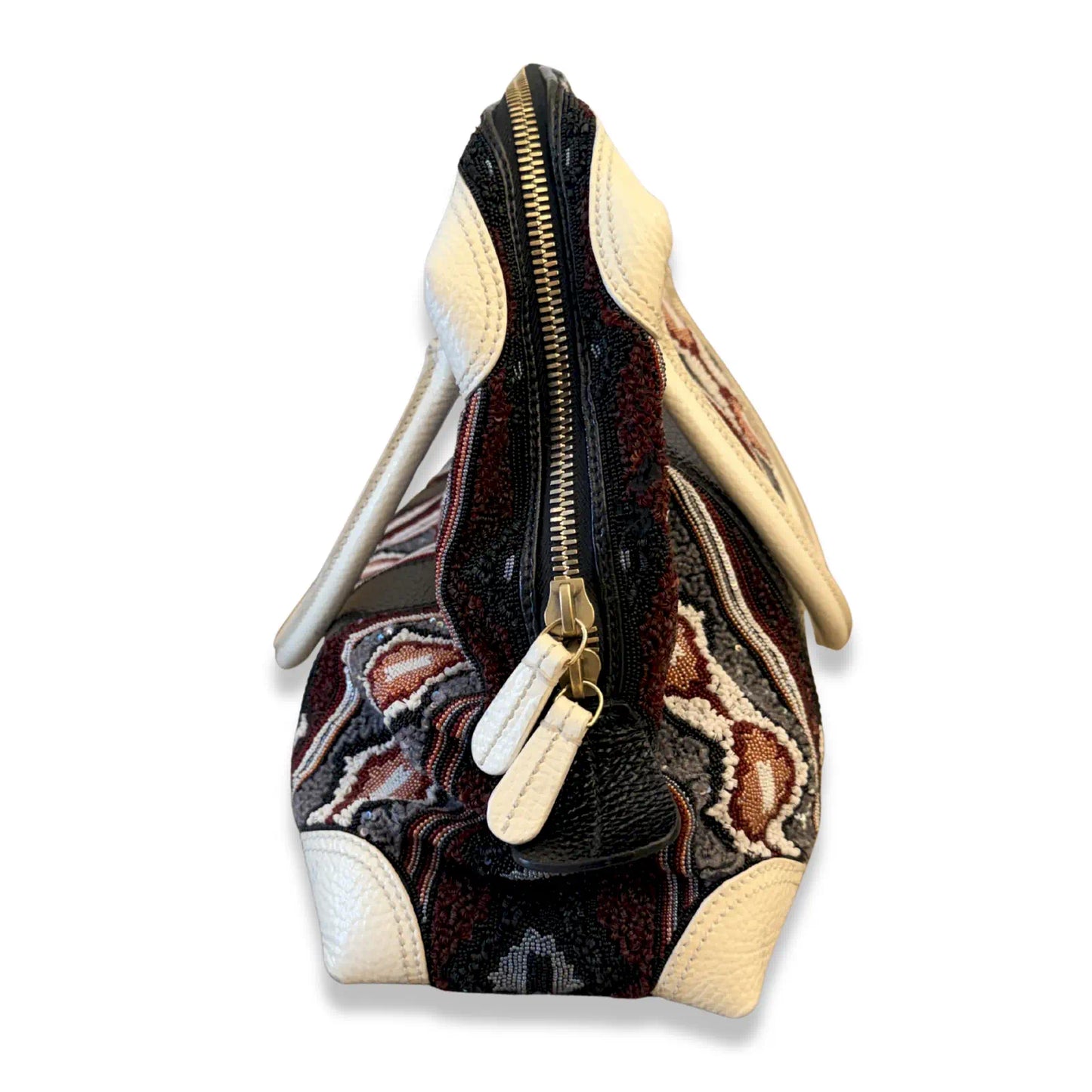 FENDI MULTICOLOR TAPESTRY LEATHER BOSTON BAG