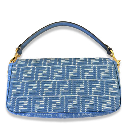 FENDI BLUE FF JACQUARD DENIM BAGUETTE BAG
