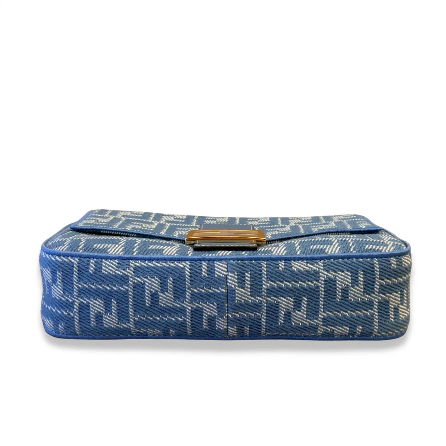 FENDI BLUE FF JACQUARD DENIM BAGUETTE BAG