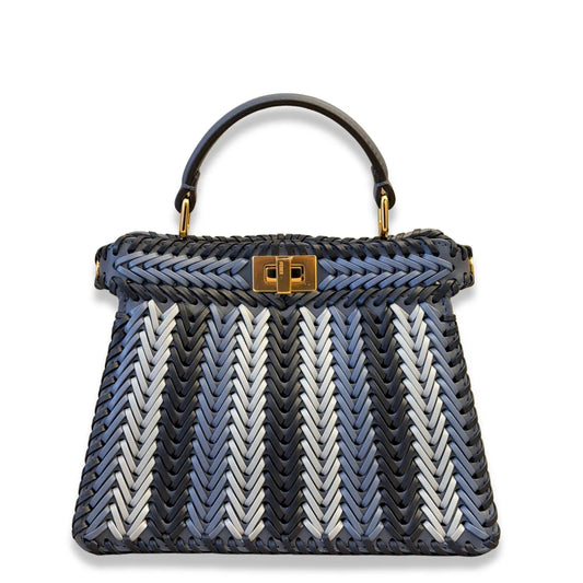 FENDI BLUE MULTICOLOR WOVEN PEEKABOO ISEEU PETITE BAG