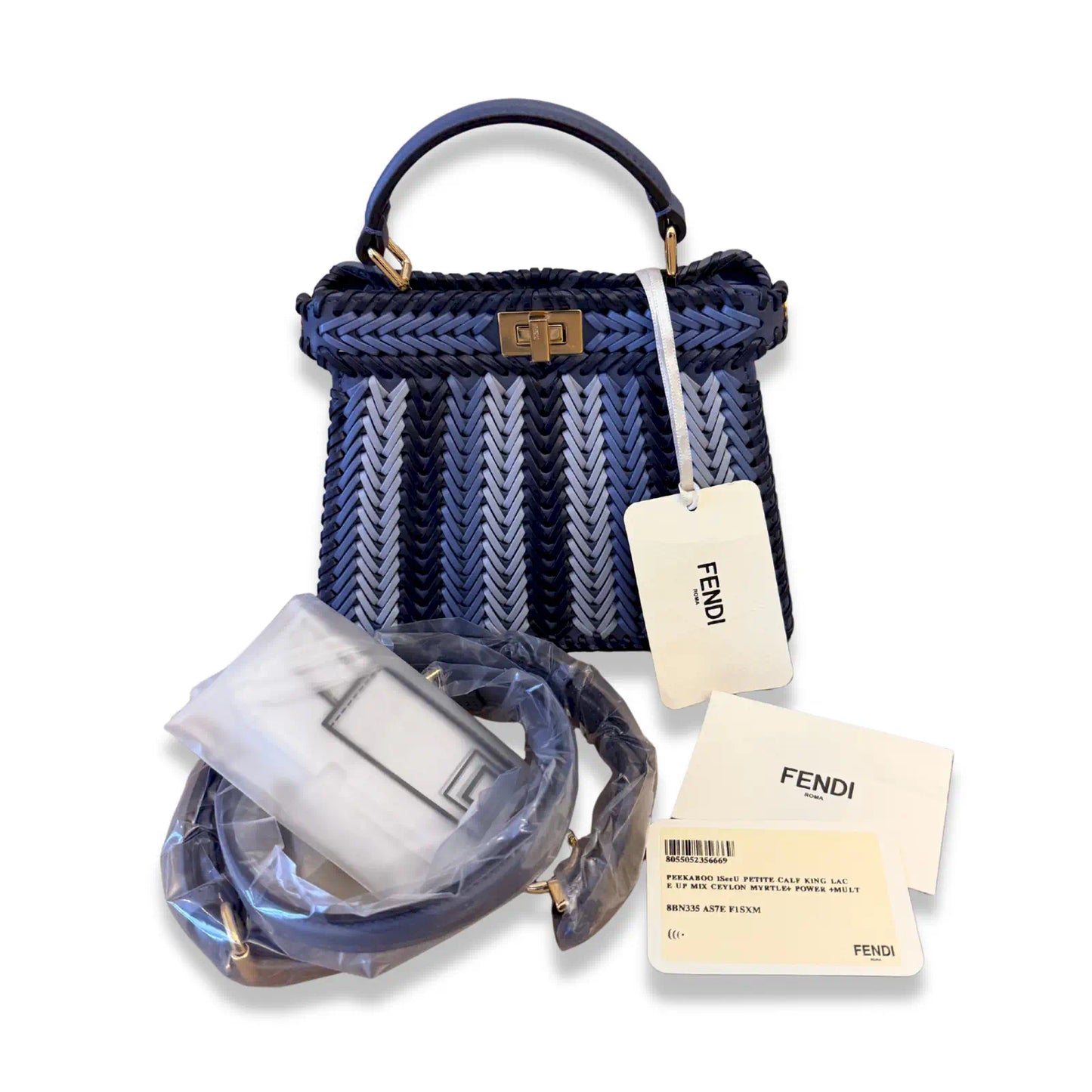 FENDI BLUE MULTICOLOR WOVEN PEEKABOO ISEEU PETITE BAG
