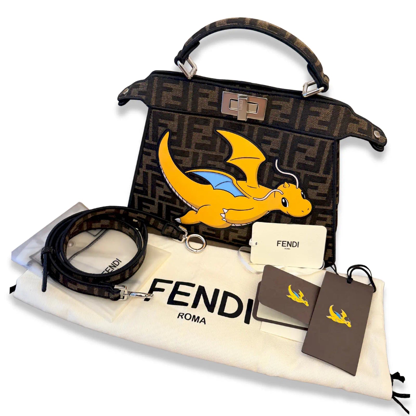 FENDI BROWN POKÉMON X FRGMT DRAGONITE PEEKABOO ISEEU SMALL BAG