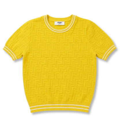FENDI YELLOW FF KNIT SHORT-SLEEVE PULLOVER