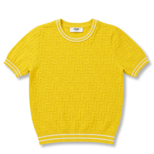 FENDI YELLOW FF KNIT SHORT-SLEEVE PULLOVER