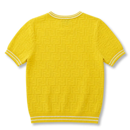FENDI YELLOW FF KNIT SHORT-SLEEVE PULLOVER