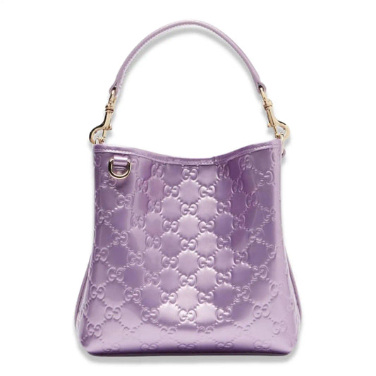 GUCCI LILAC GG EMBLEM SMALL BUCKET BAG