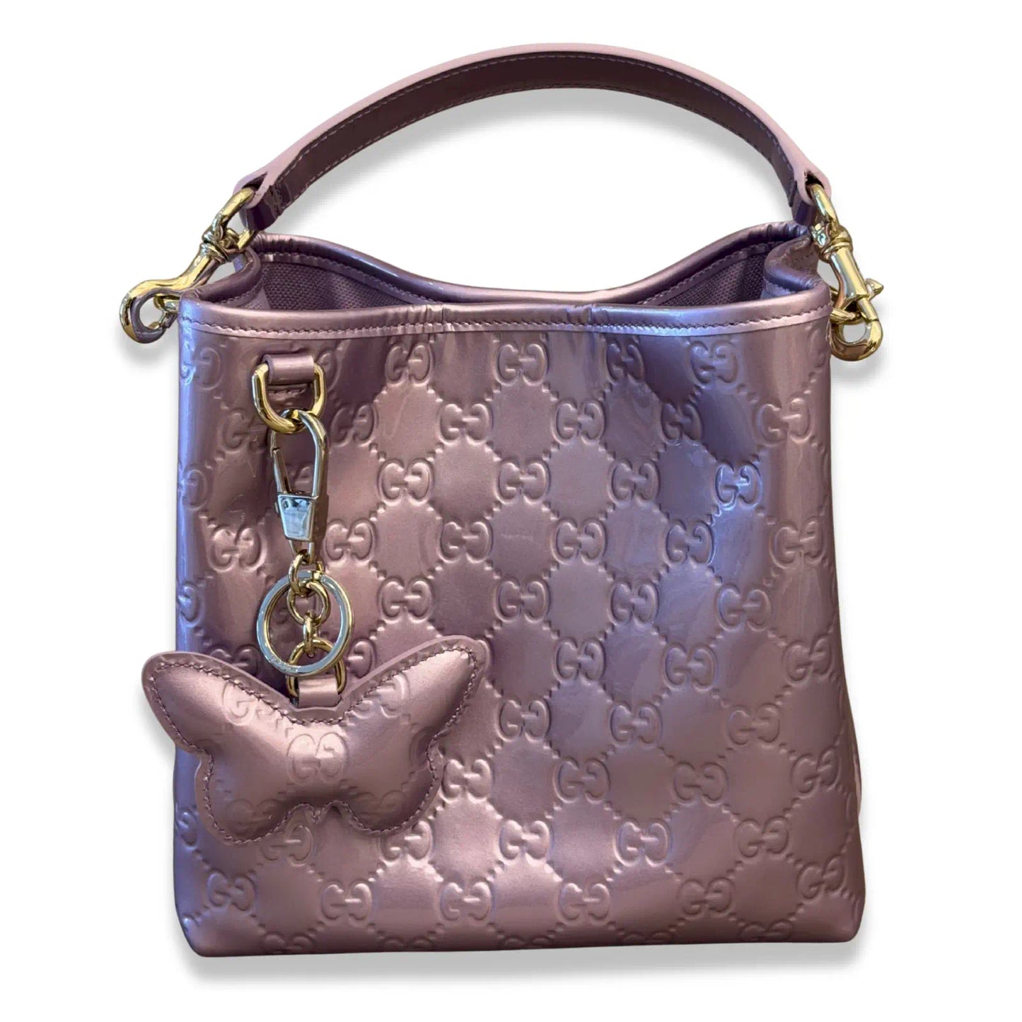 GUCCI LILAC GG EMBLEM SMALL BUCKET BAG