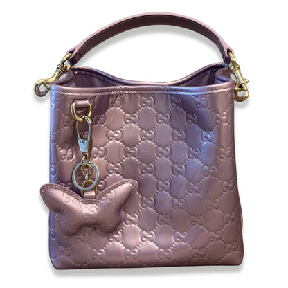GUCCI LILAC GG EMBLEM SMALL BUCKET BAG