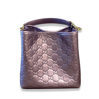 GUCCI LILAC GG EMBLEM SMALL BUCKET BAG