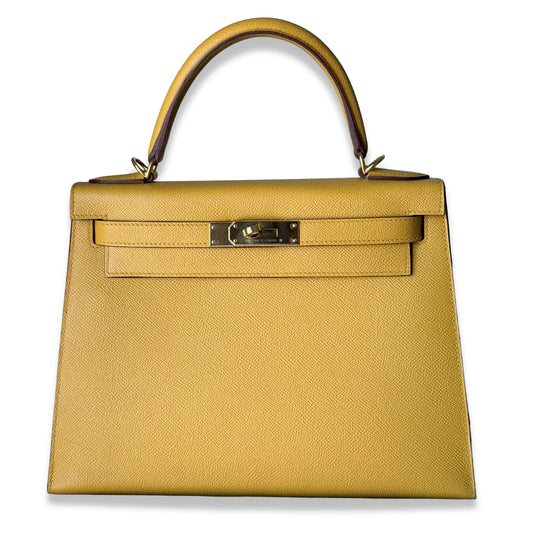 HERMÈS JAUNE AMBRE KELLY 28 TOGO LEATHER BAG