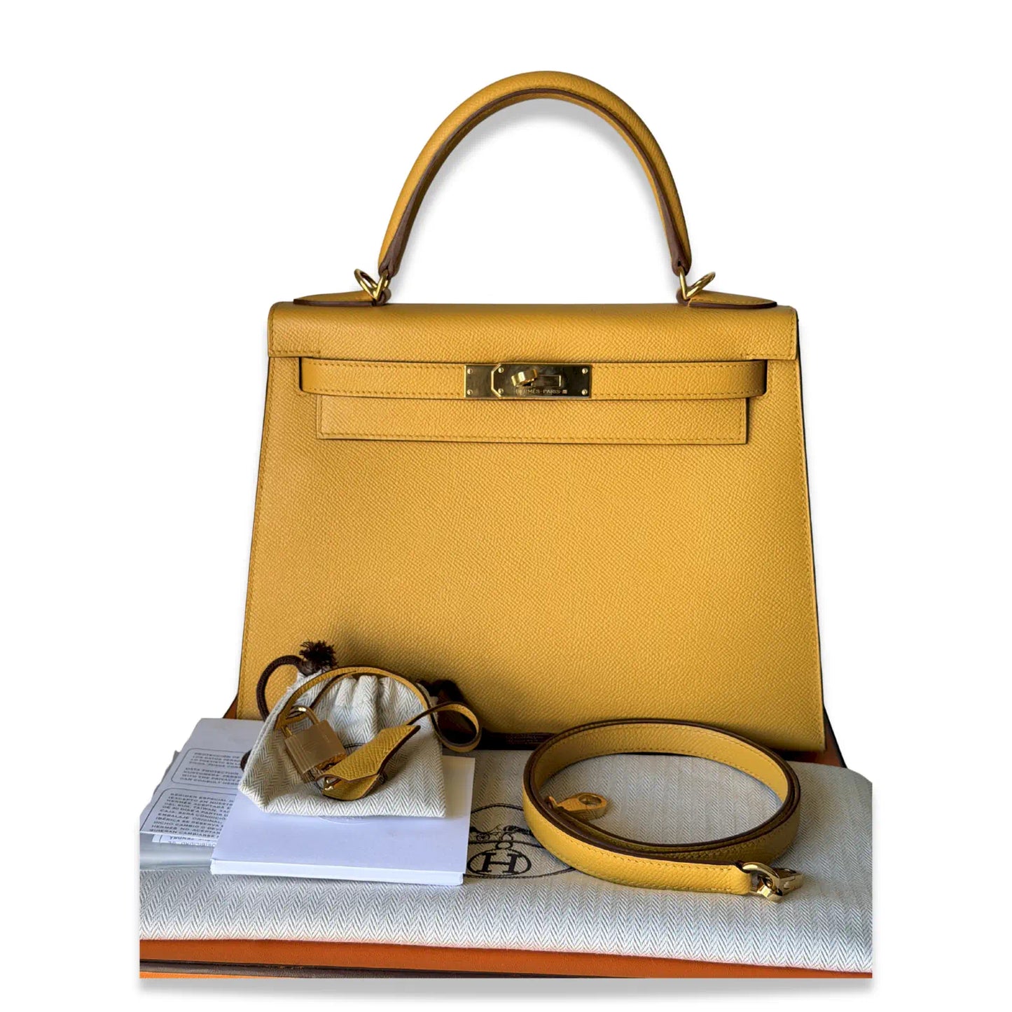HERMÈS JAUNE AMBRE KELLY 28 TOGO LEATHER BAG