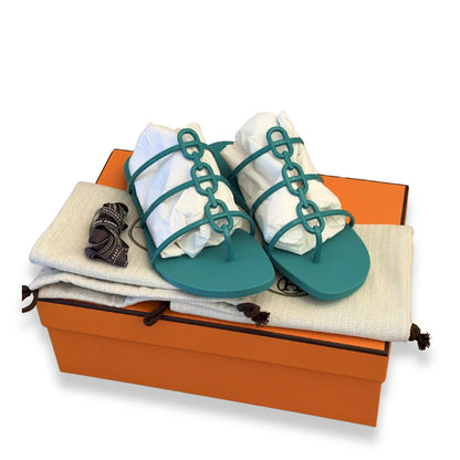HERMÈS VERT TOURMALINE MYKONOS SANDALS