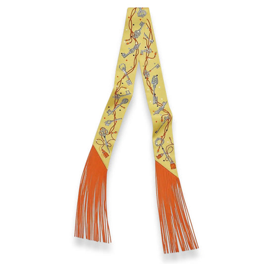 HERMÈS YELLOW SILK TWILLY WITH LEATHER FRINGES