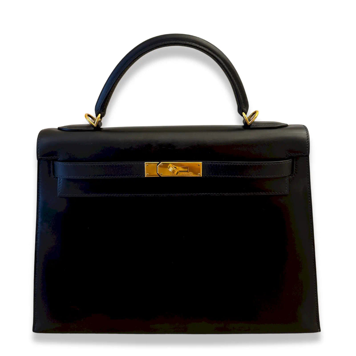 HERMÈS BLACK KELLY 32 VINTAGE BOX LEATHER BAG