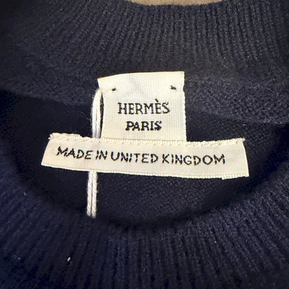 HERMÈS BLEU NOIR CASHMERE SHORT SLEEVE SWEATER