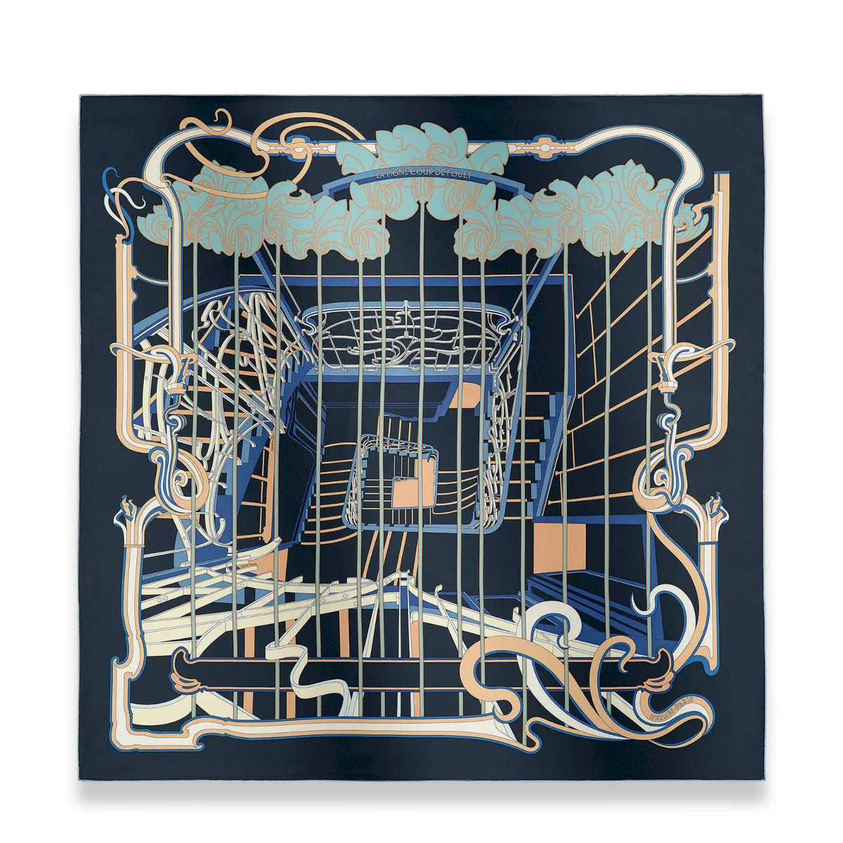 HERMÈS CABAN BLUE LA LIGNE COUP DE FOUET SILK 90 SCARF