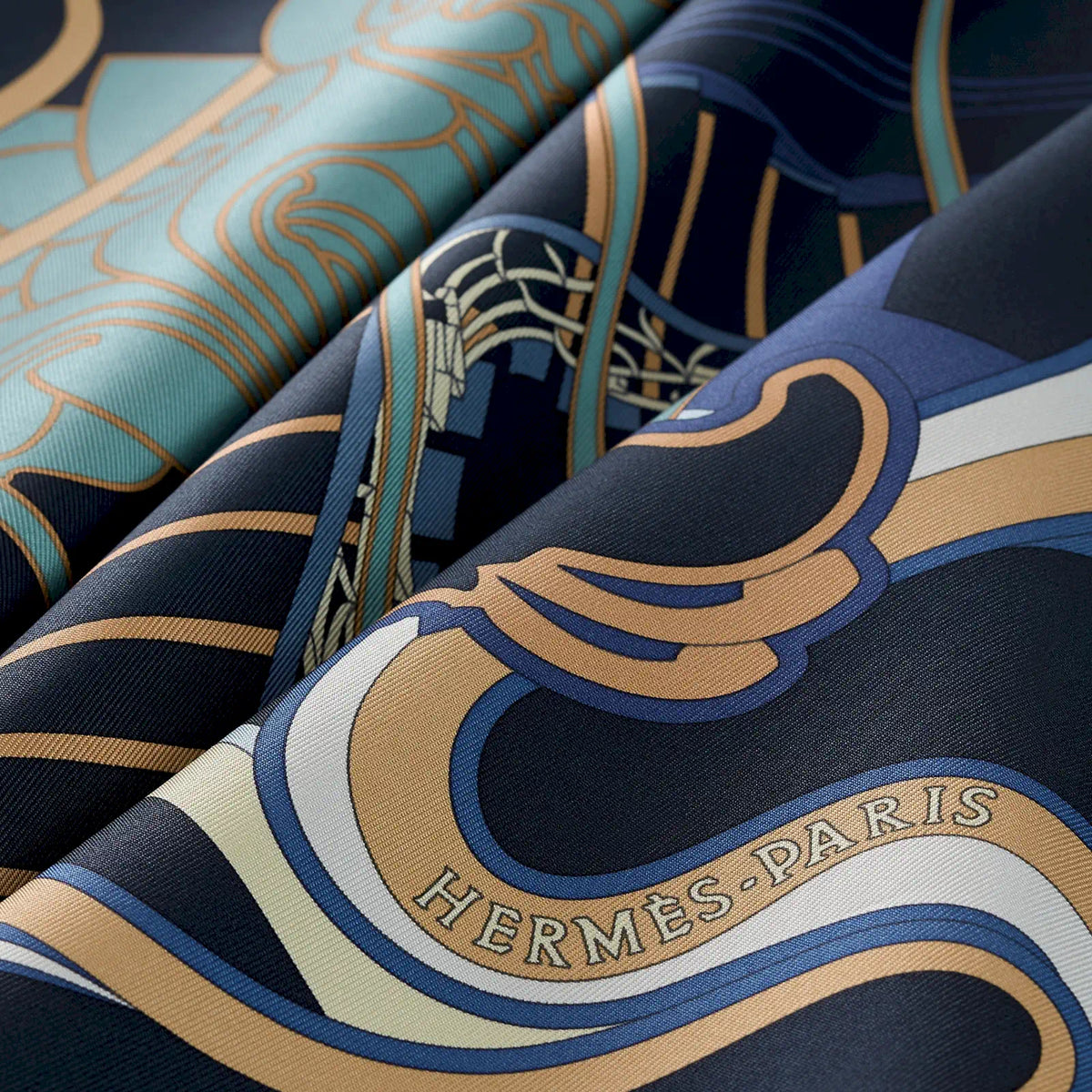 HERMÈS CABAN BLUE LA LIGNE COUP DE FOUET SILK 90 SCARF