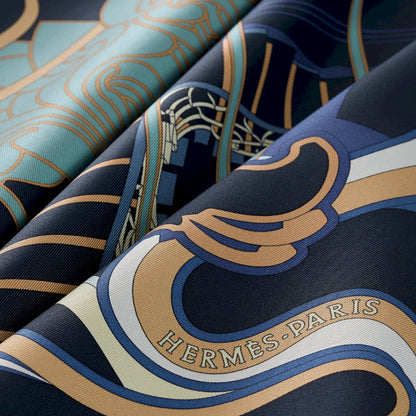 HERMÈS CABAN BLUE LA LIGNE COUP DE FOUET SILK 90 SCARF
