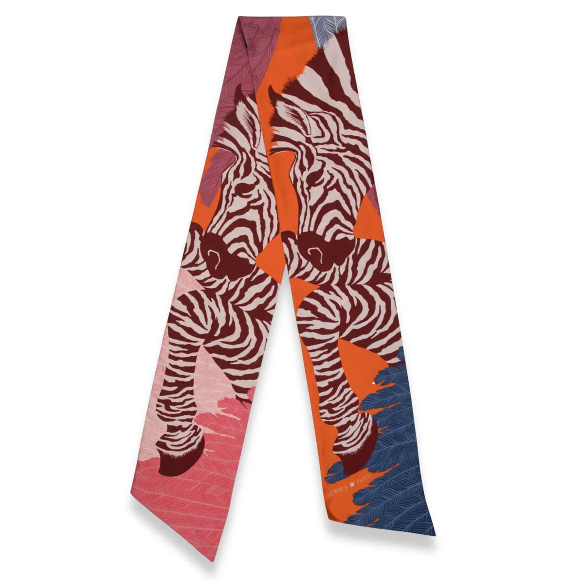 HERMÈS LES ZÈBRES ORANGE MULTICOLOUR MAXI TWILLY SLIM SCARF