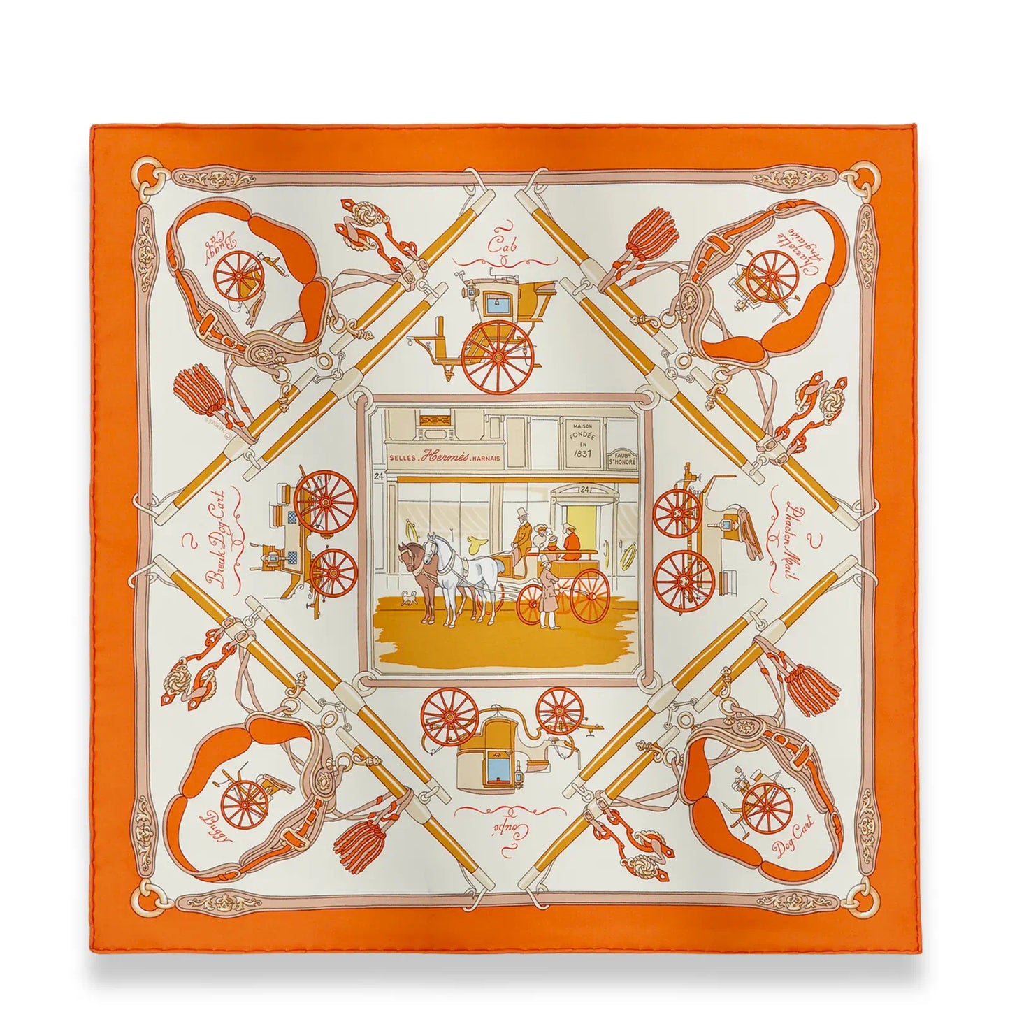 HERMÈS ORANGE CUIT PALONNIERS GAVROCHE 45 SCARF