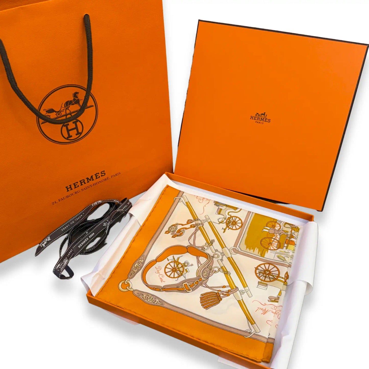 HERMÈS ORANGE CUIT PALONNIERS GAVROCHE 45 SCARF