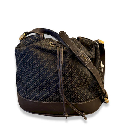LOEWE ANAGRAM CANVAS & BROWN LEATHER BUCKET BAG