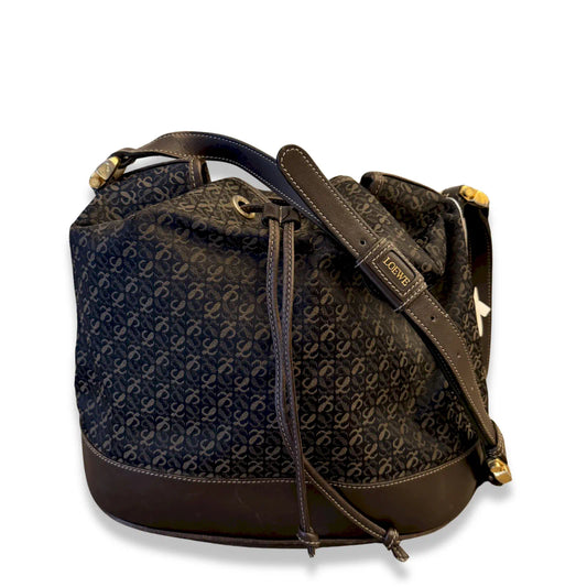 LOEWE ANAGRAM CANVAS & BROWN LEATHER BUCKET BAG