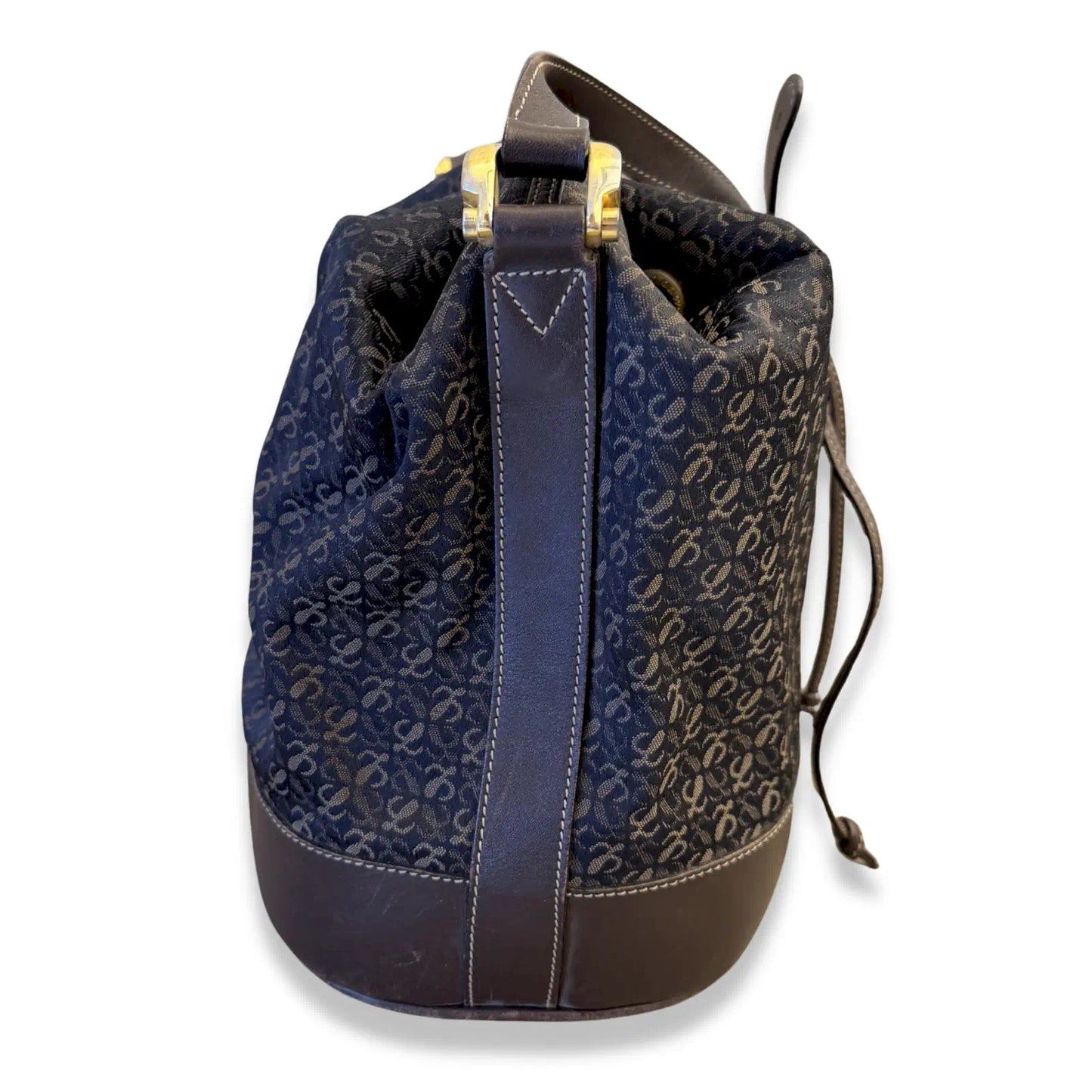 LOEWE ANAGRAM CANVAS & BROWN LEATHER BUCKET BAG