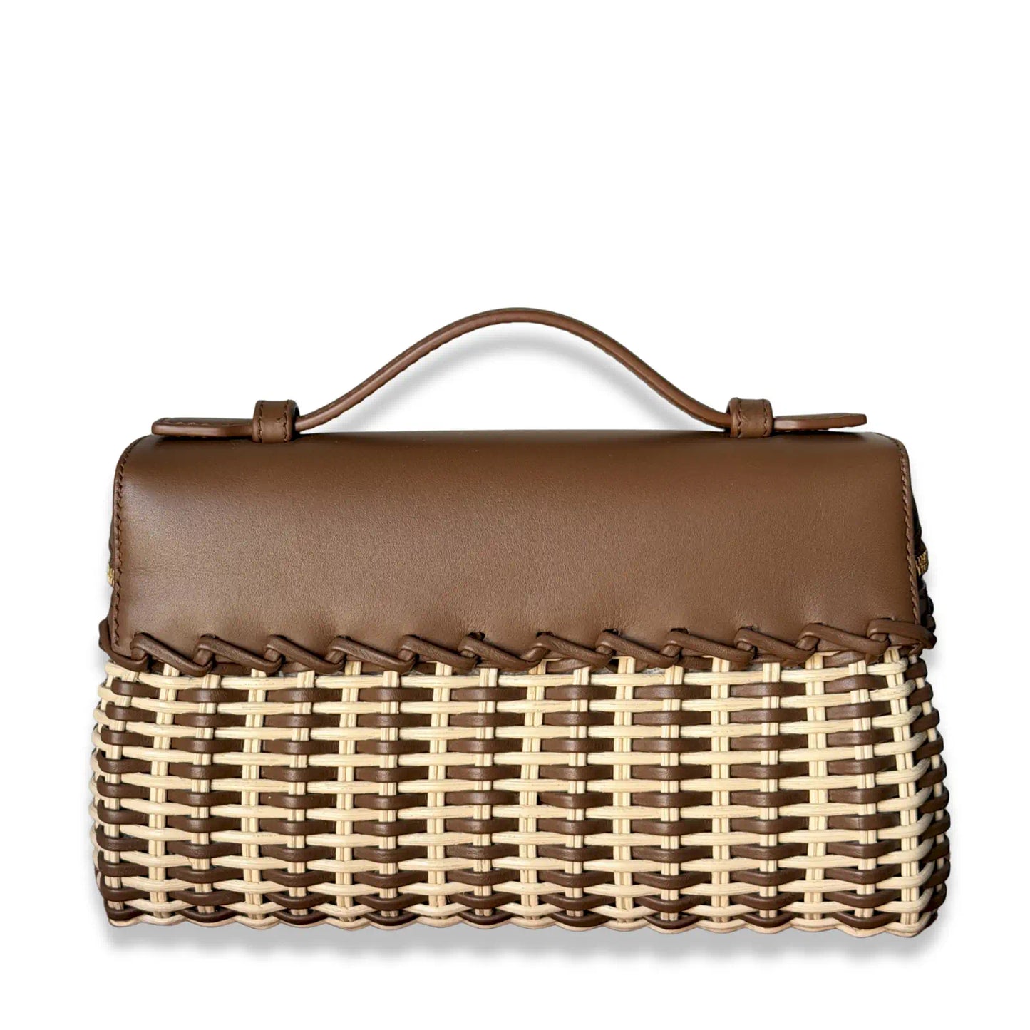 LORO PIANA EXTRA POCKET L19 WICKER & BROWN LEATHER BAG