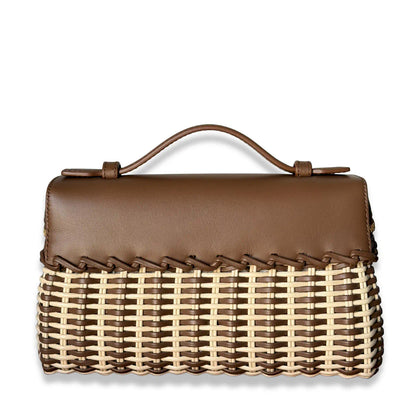 LORO PIANA EXTRA POCKET L19 WICKER & BROWN LEATHER BAG
