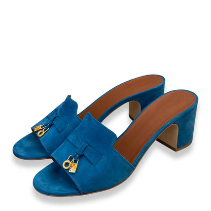 LORO PIANA BLUE GREEN SUMMER CHARMS HEELED SANDALS