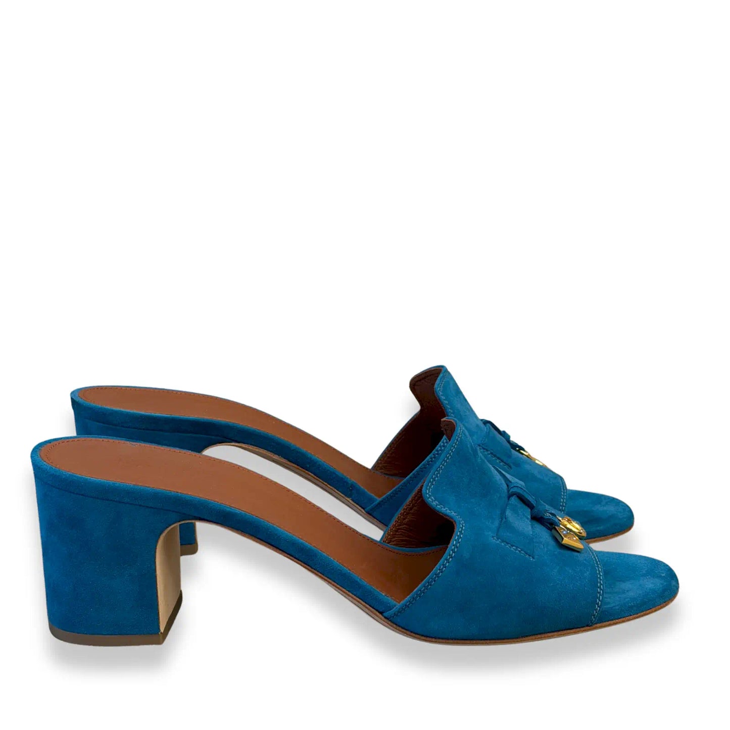 LORO PIANA BLUE GREEN SUMMER CHARMS HEELED SANDALS